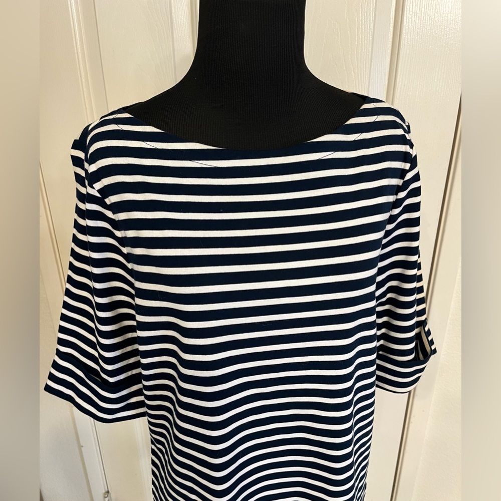 Lauren Ralph Lauren Navy and White Striped Tee - Picture 10 of 14